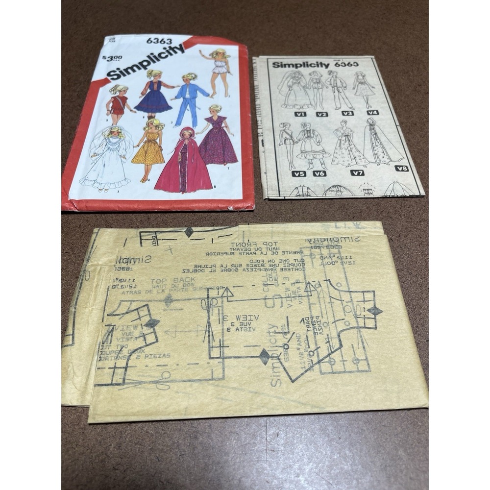 Simplicity 6363 Pattern Doll Clothes Size 11.5 And 12.5 Inch Dolls Like Barbie